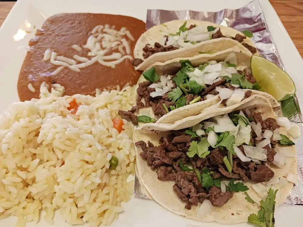 3 Tacos with Rice and Beans