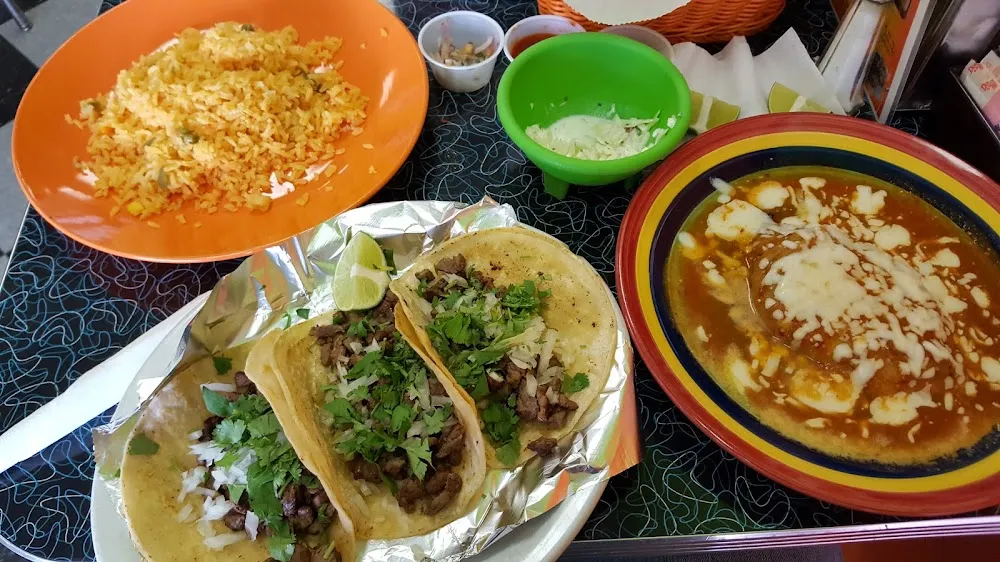 Tacos De Carne Asada Rice and Chile Relleno